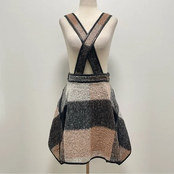 RARE 2010 3.1 Phillip Lim Trapezoid Leather Binding Brown Plaid Skirt Size 6 - Picture 2 of 15